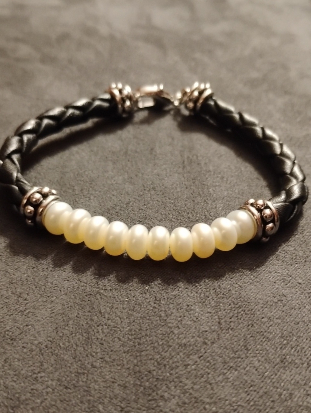 Honora Sterling Silver And Pearl Braided Leather Bracelet